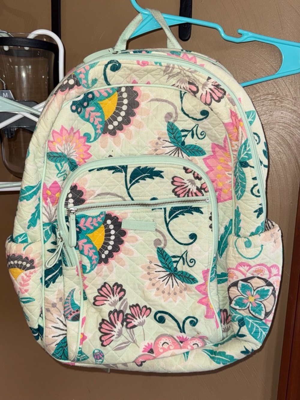 Vera Bradley Quilted Floral Backpack in Mint, Pink & Teal